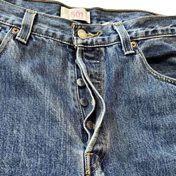 Levi’s 501 Men’s 34x32 Button Fly Rare Blank Tab 2008 Medium Blue Jeans WPL-423 - Picture 4 of 9